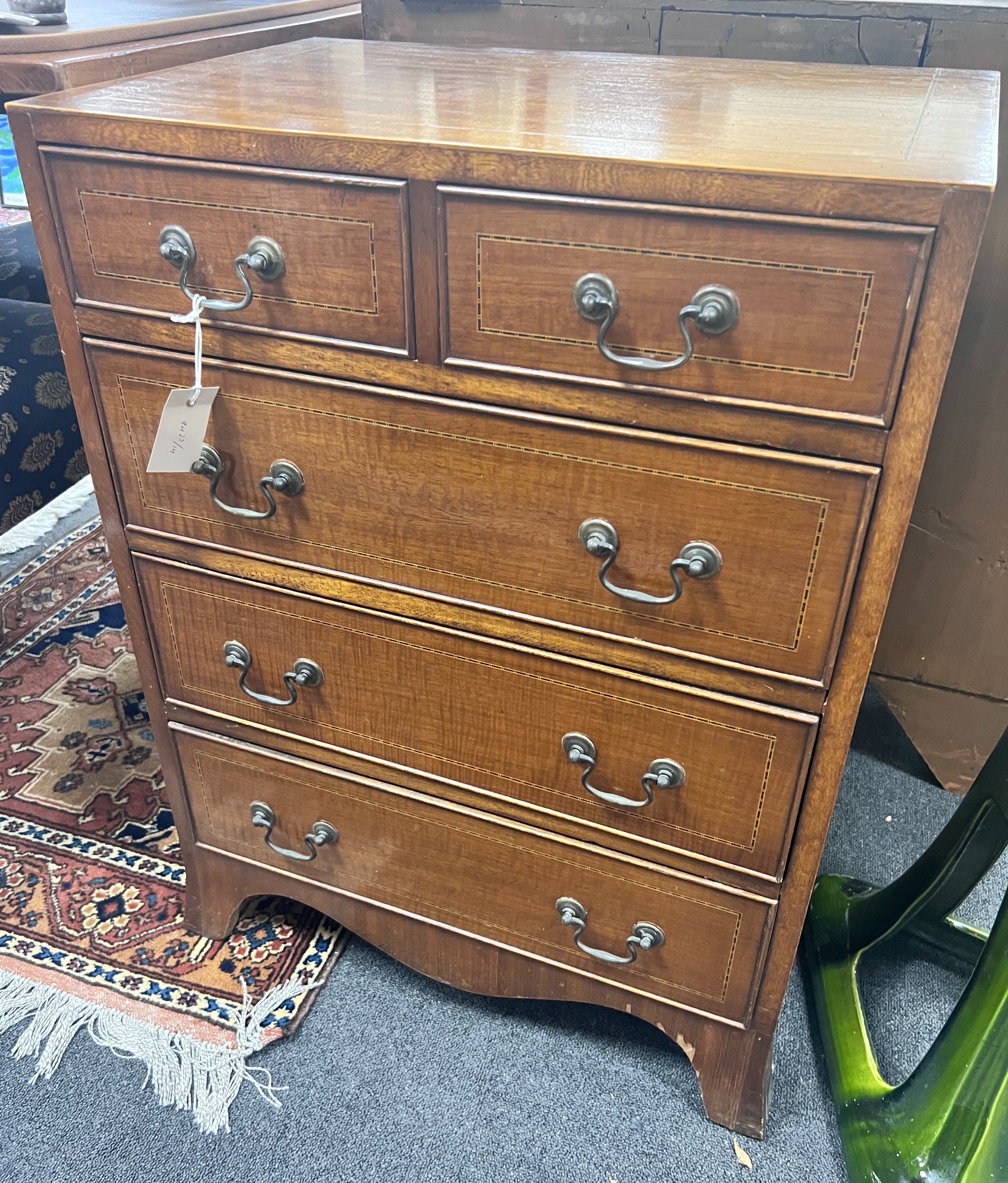 An Edwardian style mahogany five drawer chest, width 57cm *Please note the sale commences at 9am.